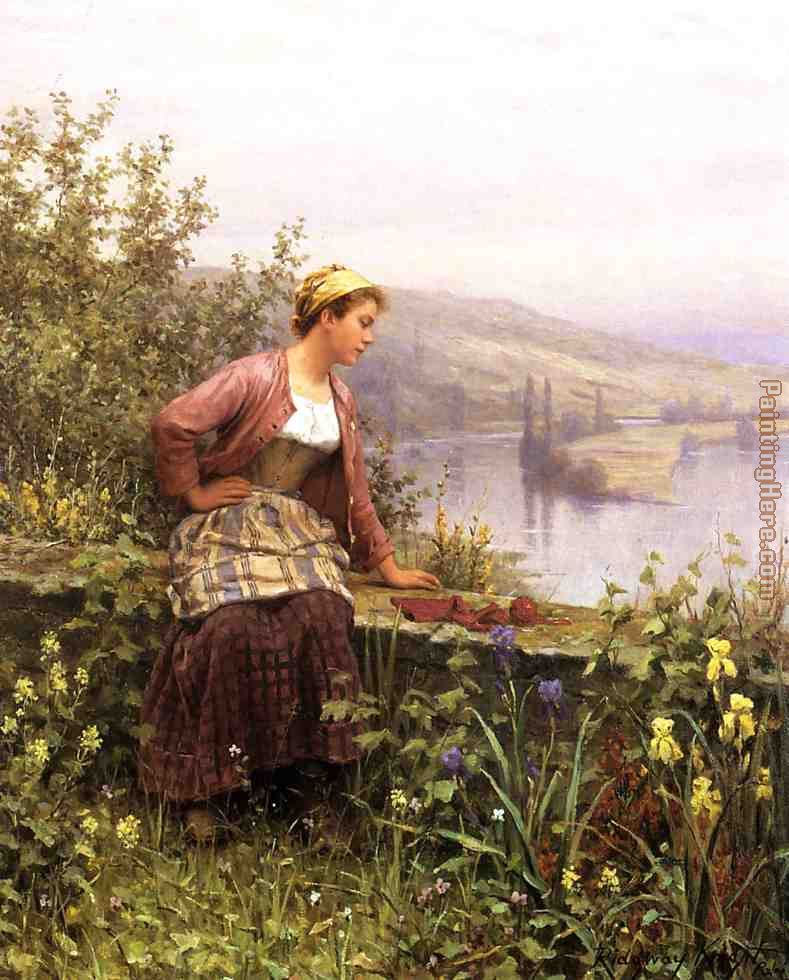 Brittany Girl Overlooking Stream painting - Daniel Ridgway Knight Brittany Girl Overlooking Stream art painting